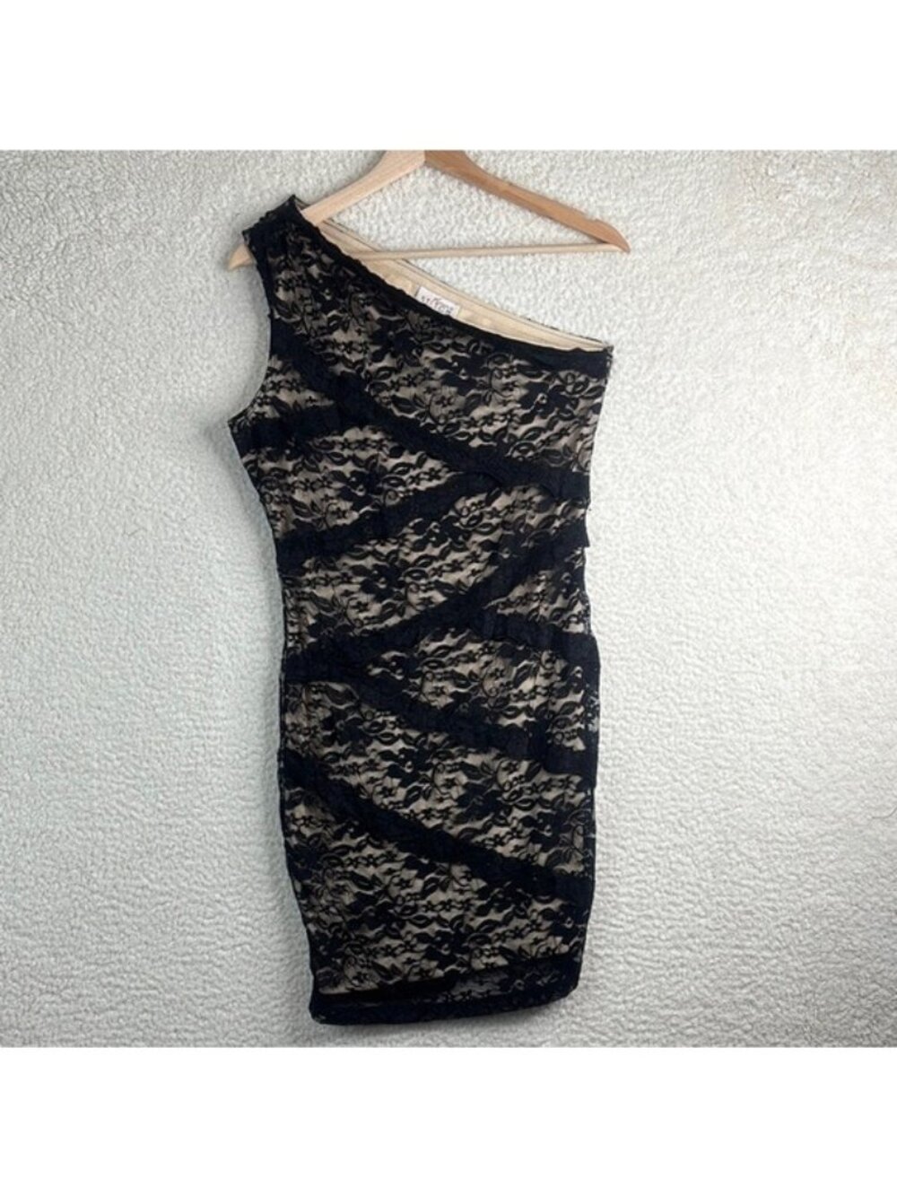 NWOT Stitch Womens Black Floral Lace Ruffle One Shoulder Mini Dress L LARGE